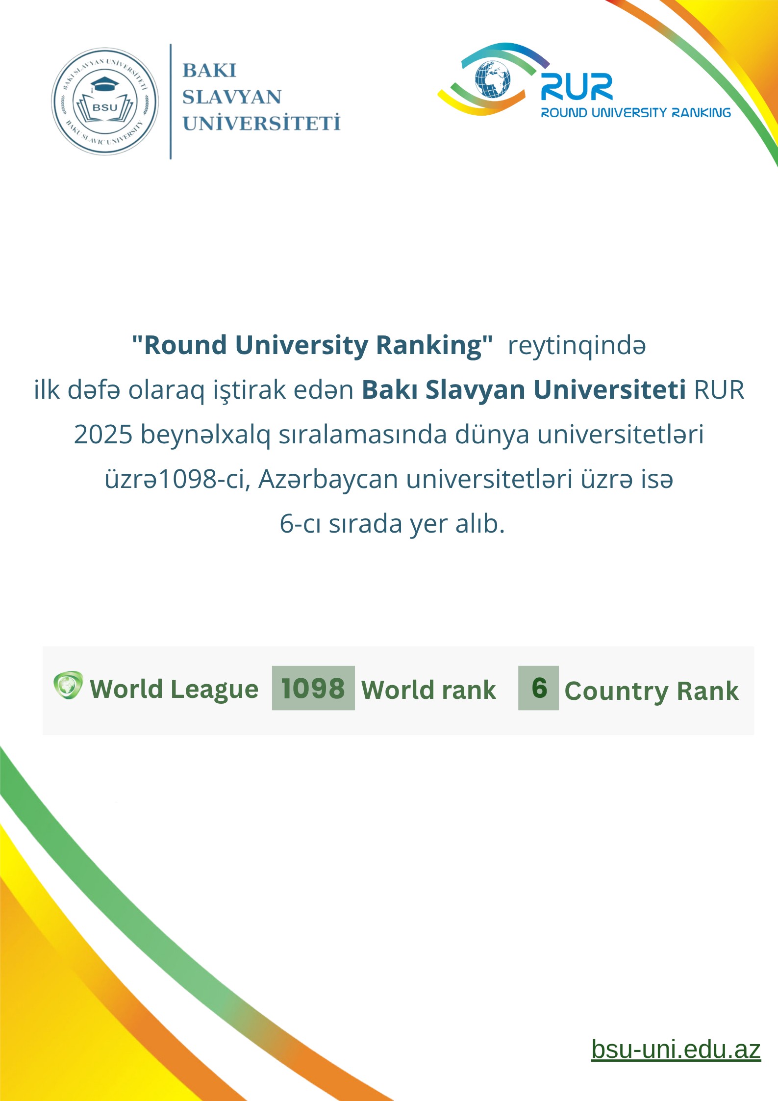 BSU ilk dəfə "Round University Ranking"də yer alıb