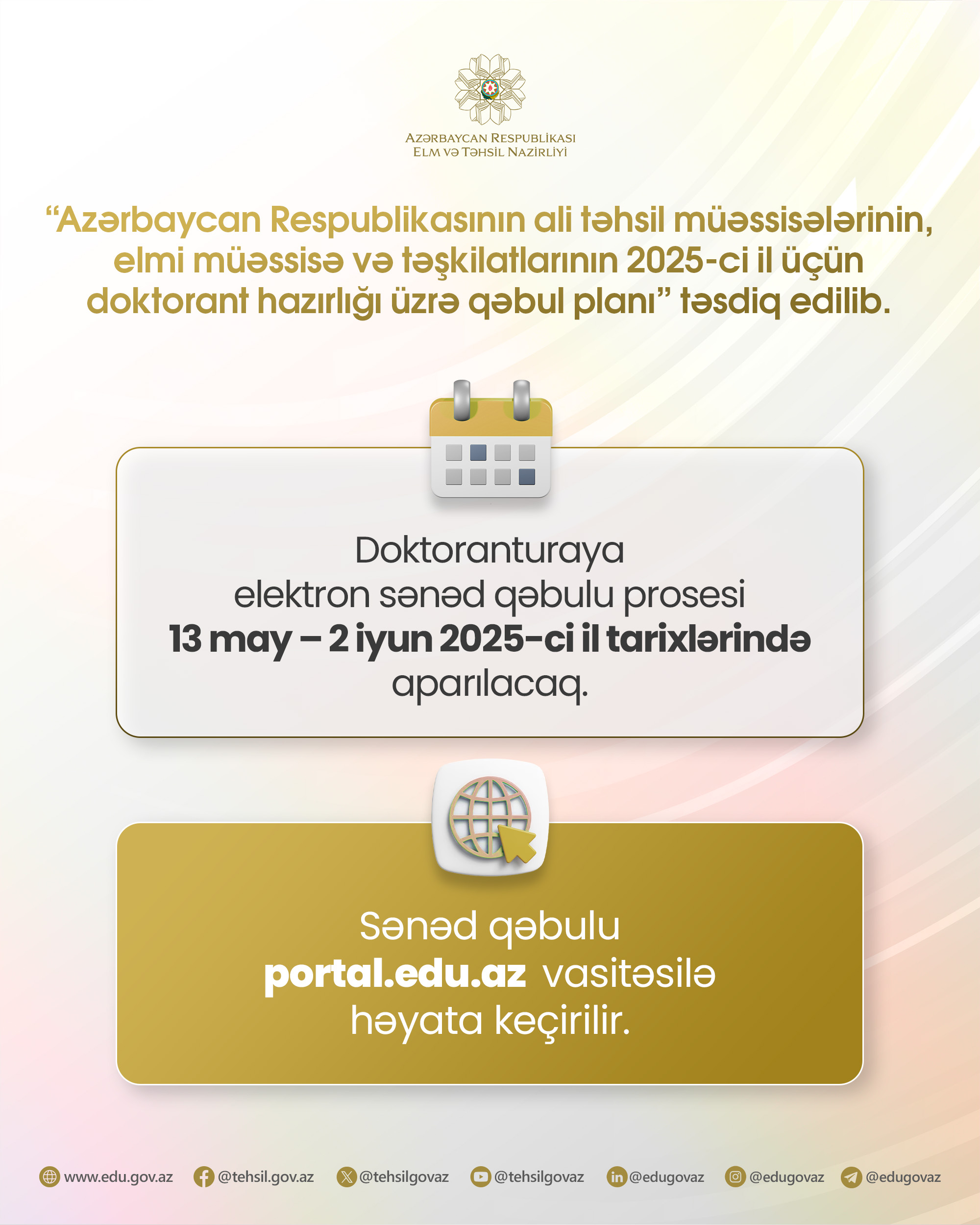 Doktoranturaya sənəd qəbulu başlayıb