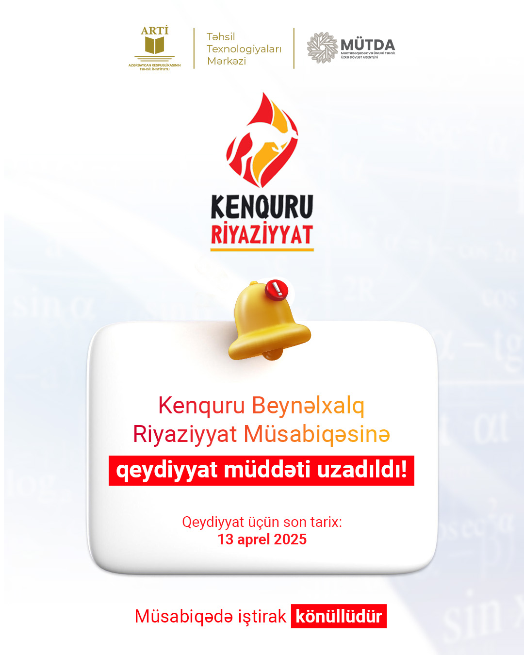 Kenquru Beynəlxalq Riyaziyyat Müsabiqəsinə qeydiyyat müddəti uzadılıb