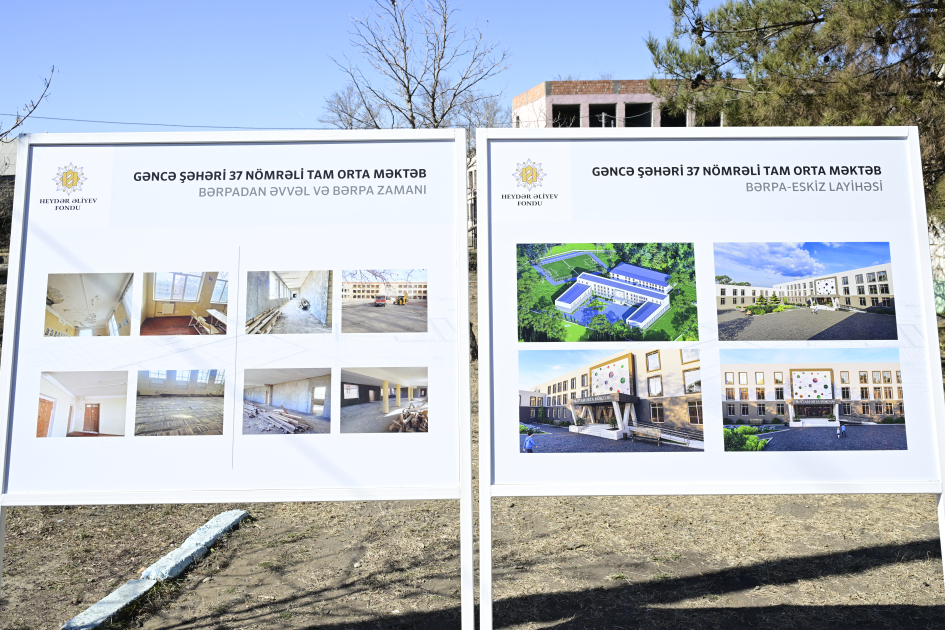 Mehriban Əliyeva Gəncədə məktəb binasının təmir-bərpa işləri ilə tanış olub