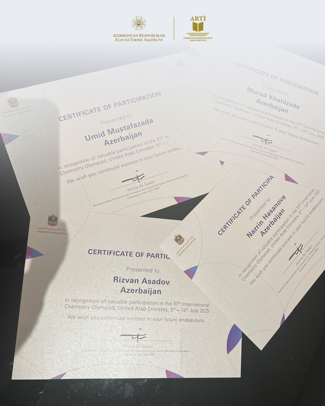 Məktəblilərimiz 57-ci Beynəlxalq Kimya Olimpiadasında uğur qazanıblar