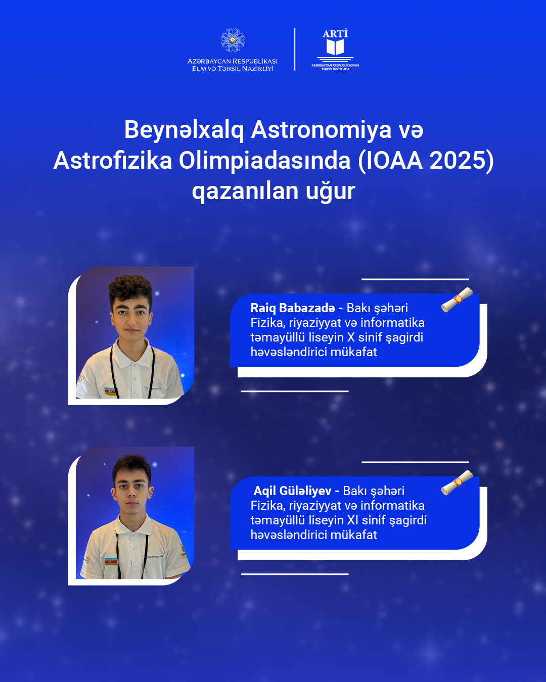 Məktəblilərimiz Beynəlxalq Astronomiya və Astrofizika Olimpiadasında uğur qazanıblar