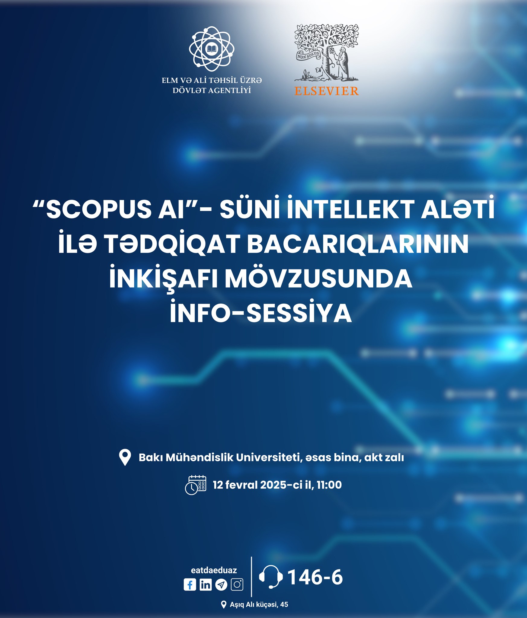 “SCOPUS AI - Süni intellekt aləti ilə tədqiqat bacarıqlarının inkişafı” mövzusunda infosessiya keçiriləcək