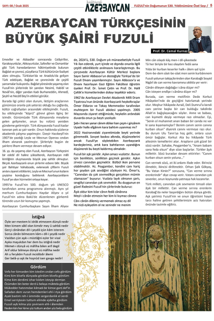 Türkiyənin “Mədəni Azərbaycan” jurnalının xüsusi buraxılışı Məhəmməd Füzuliyə həsr olunub