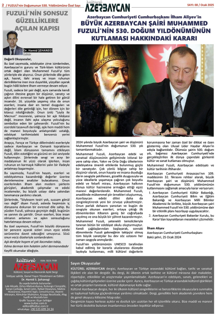 Türkiyənin “Mədəni Azərbaycan” jurnalının xüsusi buraxılışı Məhəmməd Füzuliyə həsr olunub