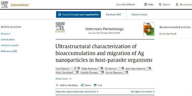 Zoologiya İnstitutunun əməkdaşlarının məqaləsi nüfuzlu jurnalda dərc edilib