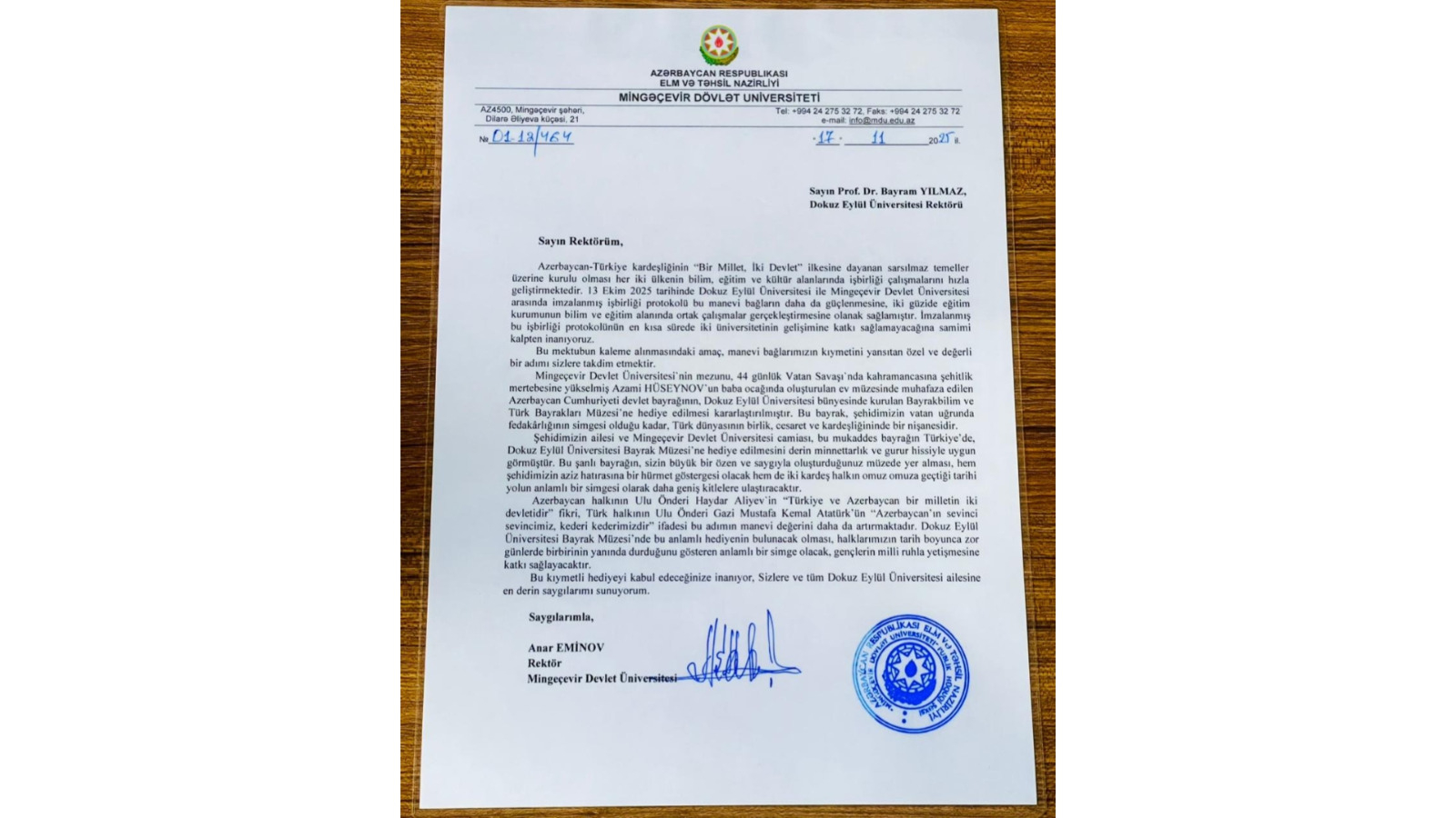 MDU-nun şəhid məzununun bayrağı Türkiyədə Bayraq muzeyinə verilib