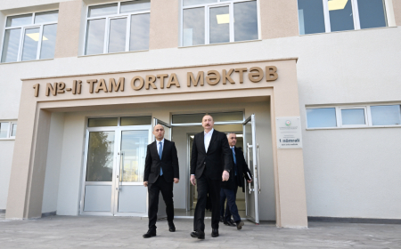 Prezident İlham Əliyev  Kərkicahan qəsəbə 1 nömrəli tam orta məktəbin əsaslı təmirdən sonra açılışında iştirak edib