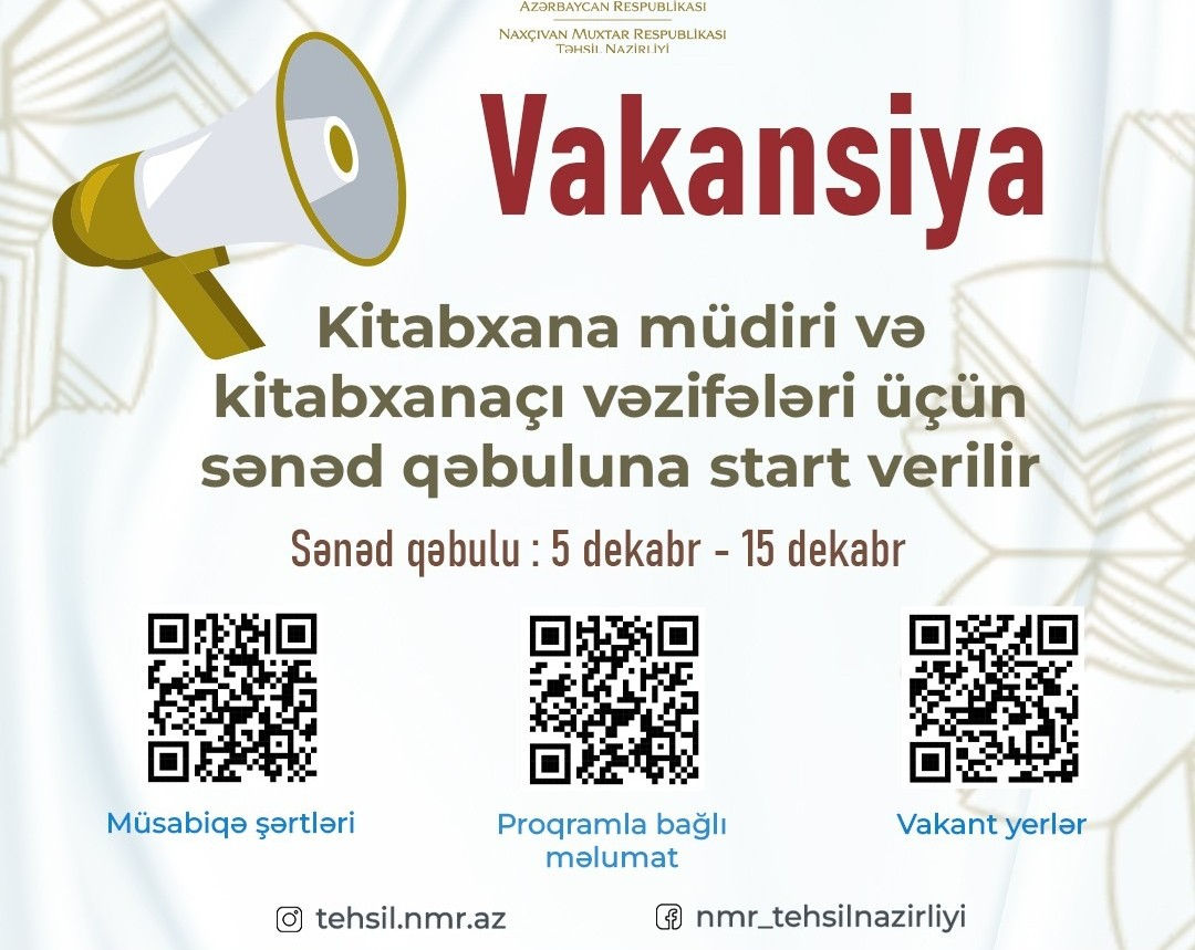 Kitabxana müdiri və kitabxanaçı işləmək istəyənlərin NƏZƏRİNƏ