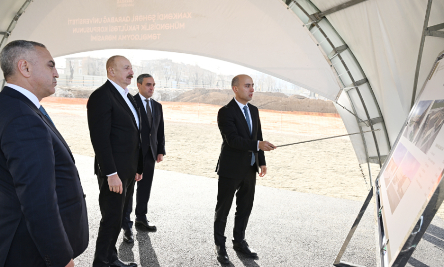 Prezident İlham Əliyev Xankəndidə Qarabağ Universitetinin Mühəndislik fakültəsinin binasının təməlini qoyub