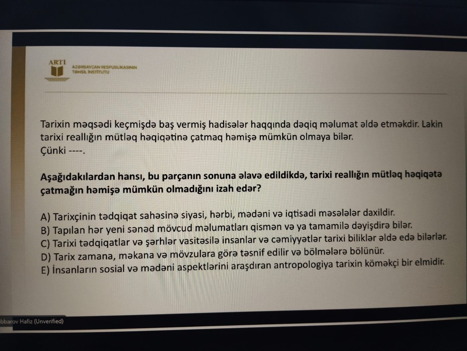 Sertifikasiyaya hazırlaşan tarix müəllimləri üçün