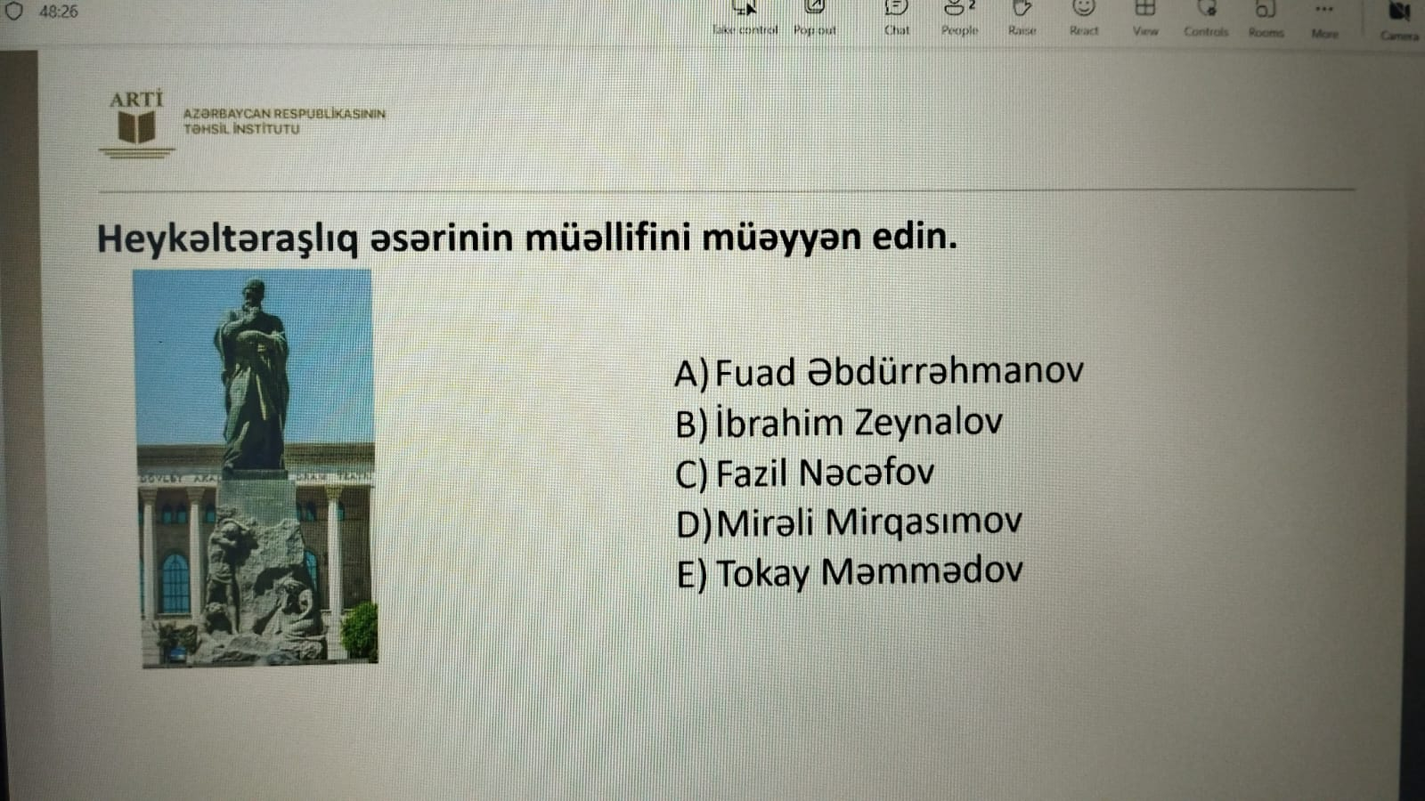 Sertifikasiyada təsviri incəsənətdən suallar belə olacaq