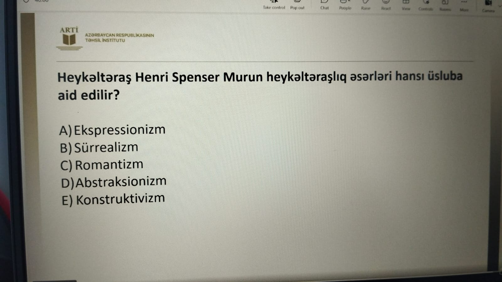 Sertifikasiyada təsviri incəsənətdən suallar belə olacaq