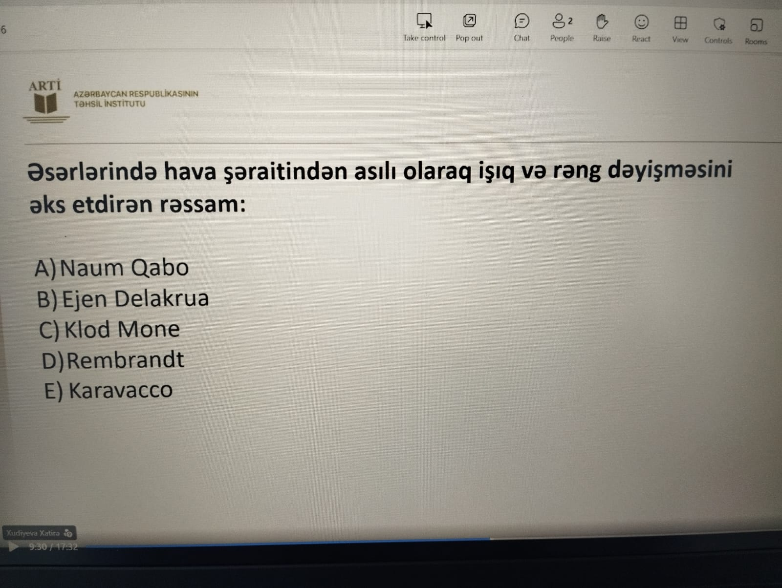 Sertifikasiyada təsviri incəsənətdən suallar belə olacaq