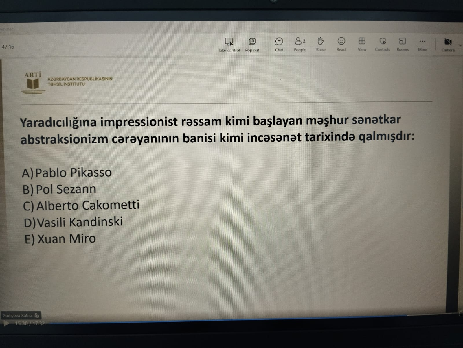 Sertifikasiyada təsviri incəsənətdən suallar belə olacaq