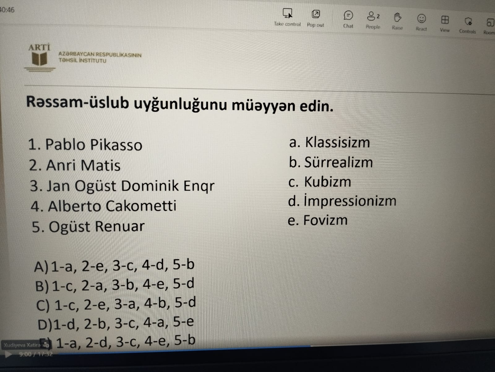 Sertifikasiyada təsviri incəsənətdən suallar belə olacaq