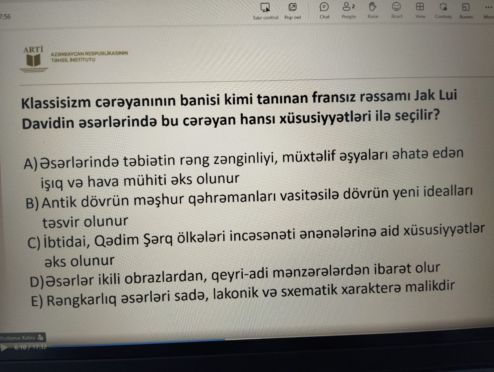 Sertifikasiyada təsviri incəsənətdən suallar belə olacaq