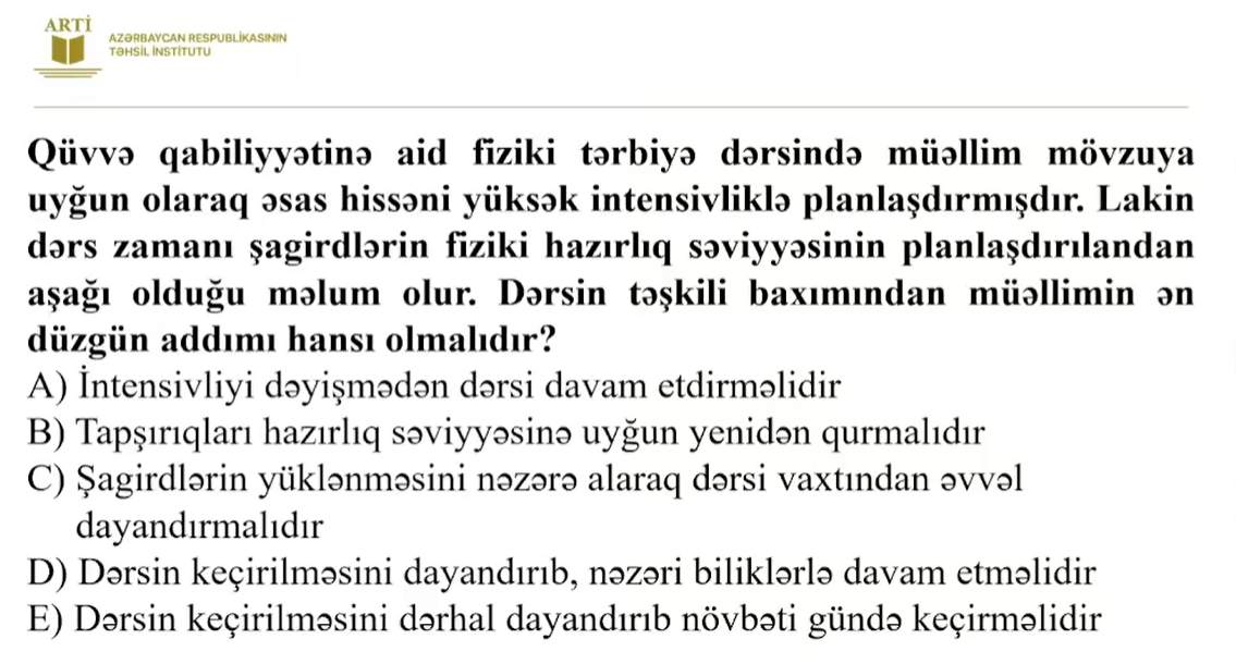 Fiziki tərbiyə üzrə sertifikatlaşdırma imtahanında bu suallar düşəcək