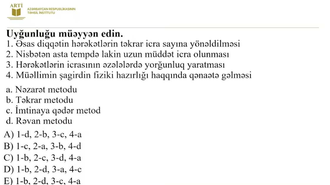 Fiziki tərbiyə üzrə sertifikatlaşdırma imtahanında bu suallar düşəcək