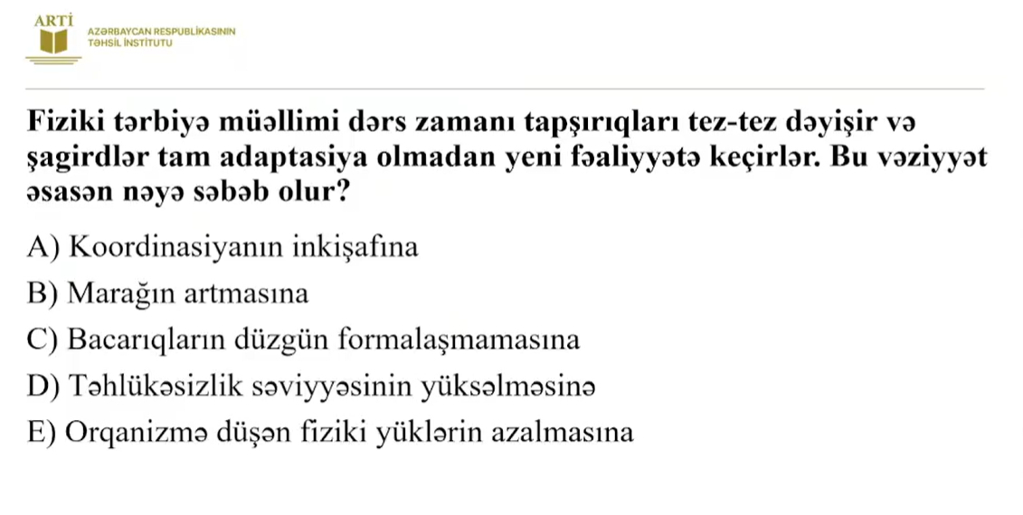 Fiziki tərbiyə üzrə sertifikatlaşdırma imtahanında bu suallar düşəcək
