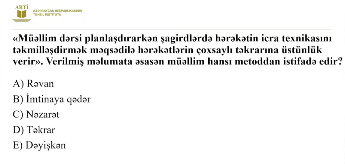 Fiziki tərbiyə üzrə sertifikatlaşdırma imtahanında bu suallar düşəcək
