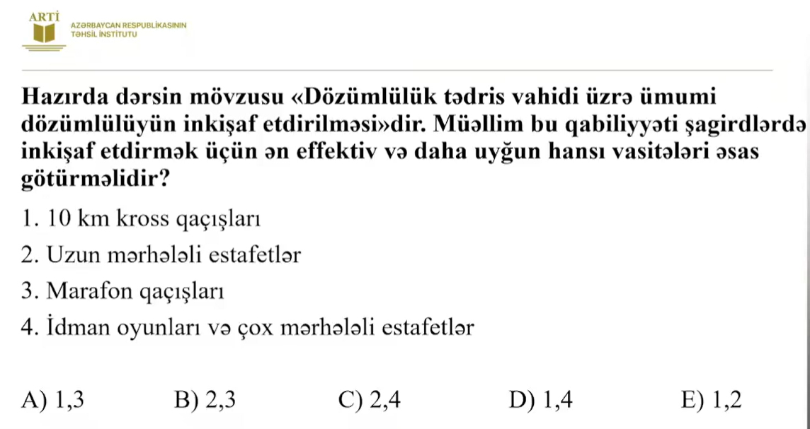 Fiziki tərbiyə üzrə sertifikatlaşdırma imtahanında bu suallar düşəcək