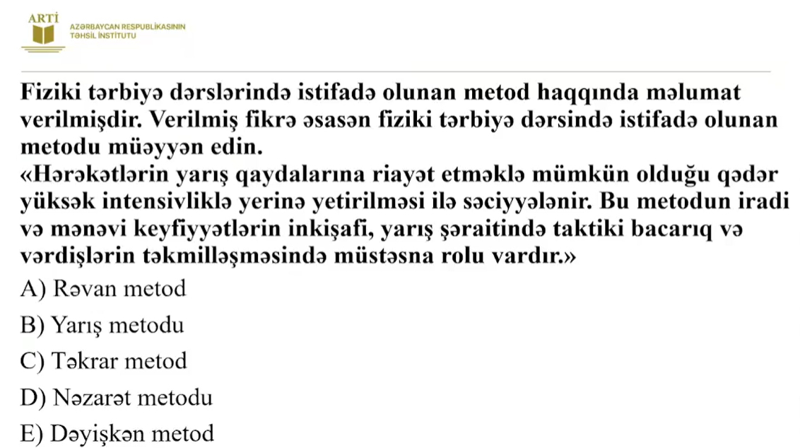 Fiziki tərbiyə üzrə sertifikatlaşdırma imtahanında bu suallar düşəcək