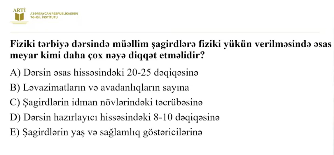 Fiziki tərbiyə üzrə sertifikatlaşdırma imtahanında bu suallar düşəcək