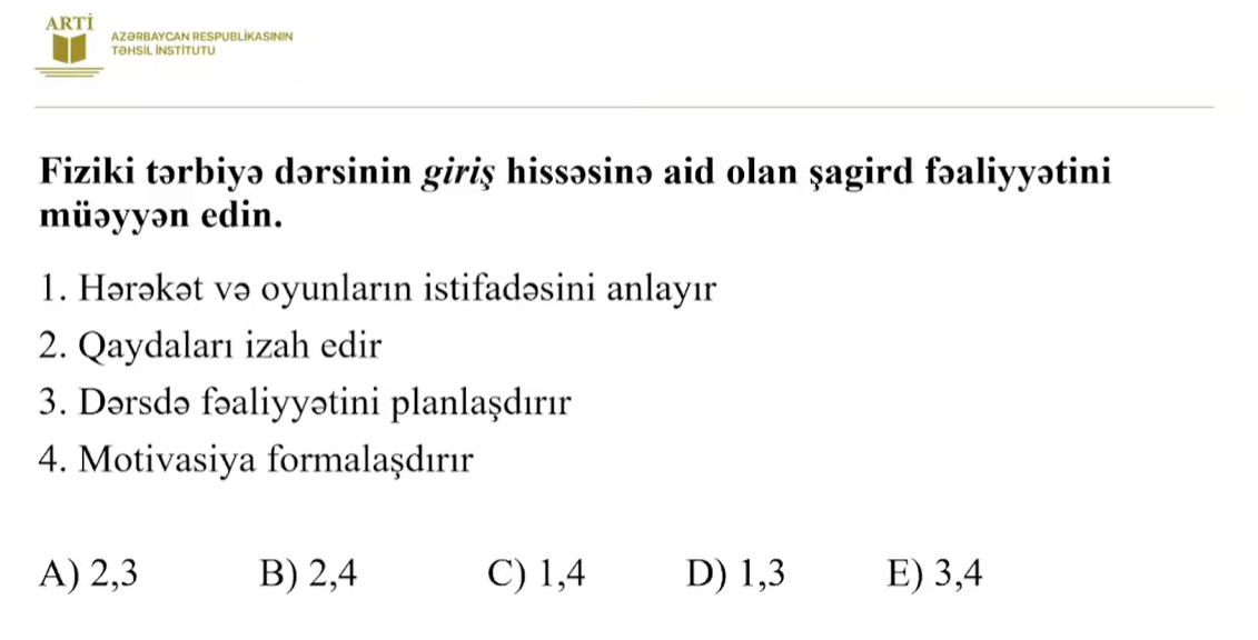 Fiziki tərbiyə üzrə sertifikatlaşdırma imtahanında bu suallar düşəcək