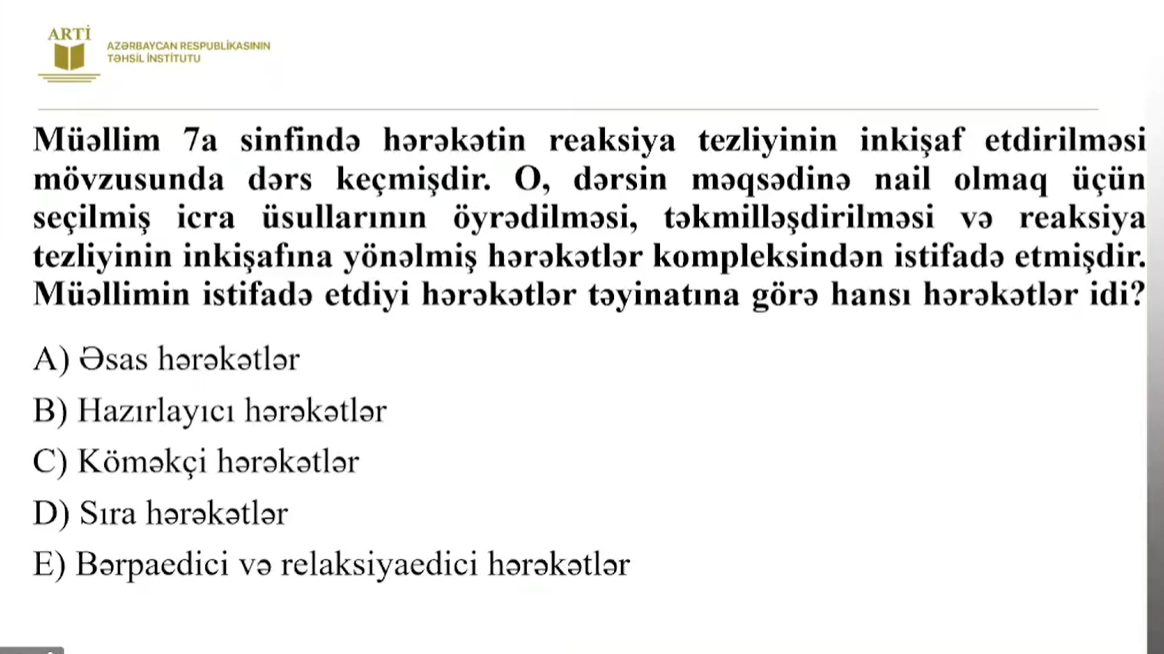 Fiziki tərbiyə üzrə sertifikatlaşdırma imtahanında bu suallar düşəcək