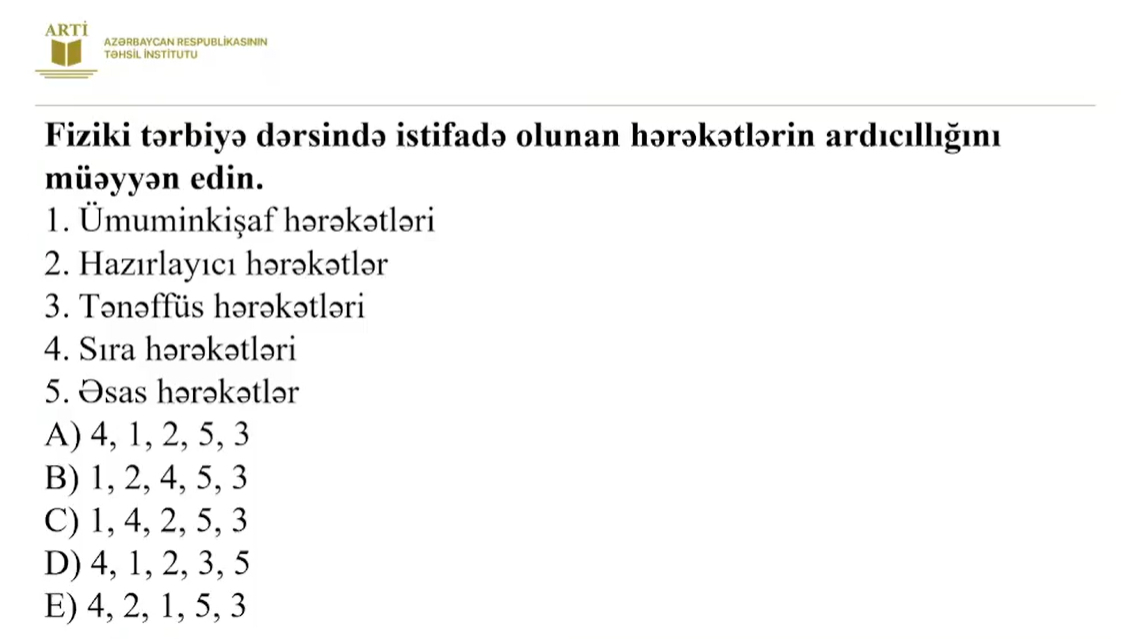 Fiziki tərbiyə üzrə sertifikatlaşdırma imtahanında bu suallar düşəcək
