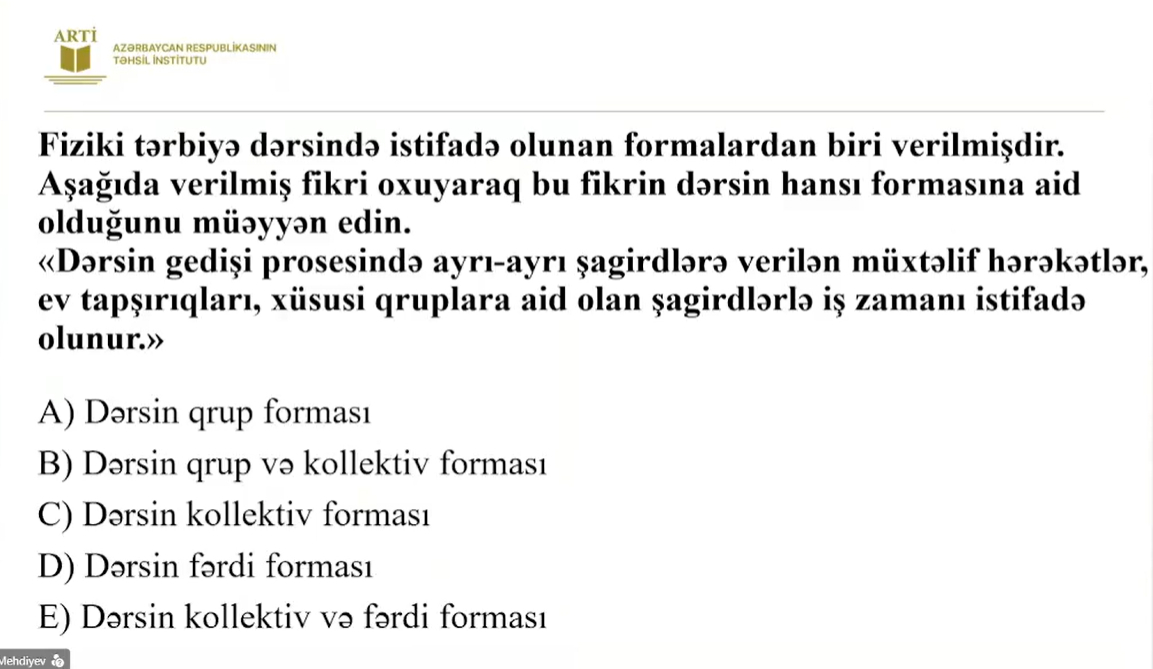 Fiziki tərbiyə üzrə sertifikatlaşdırma imtahanında bu suallar düşəcək
