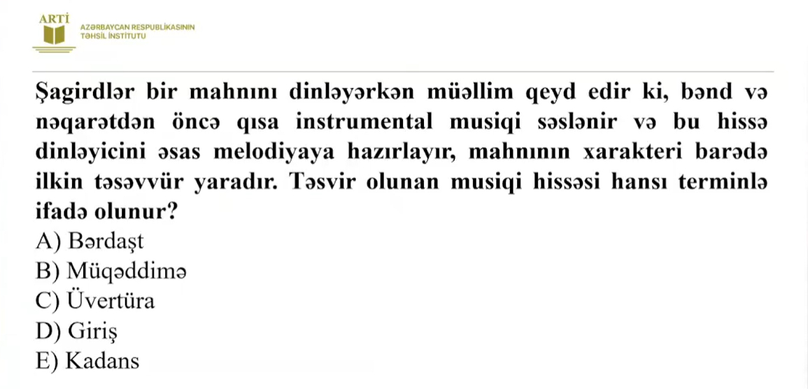 Musiqi fənni üzrə sertifikasiya test nümunələri təqdim edilib