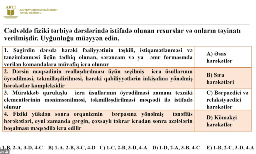 Fiziki tərbiyə üzrə sertifikatlaşdırma imtahanında bu suallar düşəcək