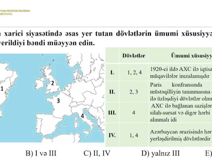 Sertifikasiyaya hazırlaşan tarix müəllimləri üçün yeni test nümunələri