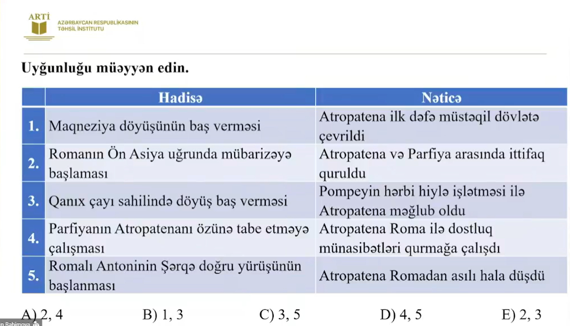 Sertifikasiyaya hazırlaşan tarix müəllimləri üçün yeni test nümunələri