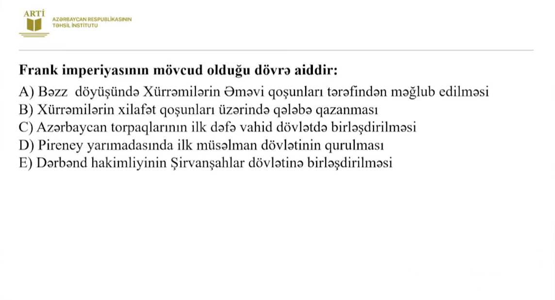 Sertifikasiyaya hazırlaşan tarix müəllimləri üçün yeni test nümunələri