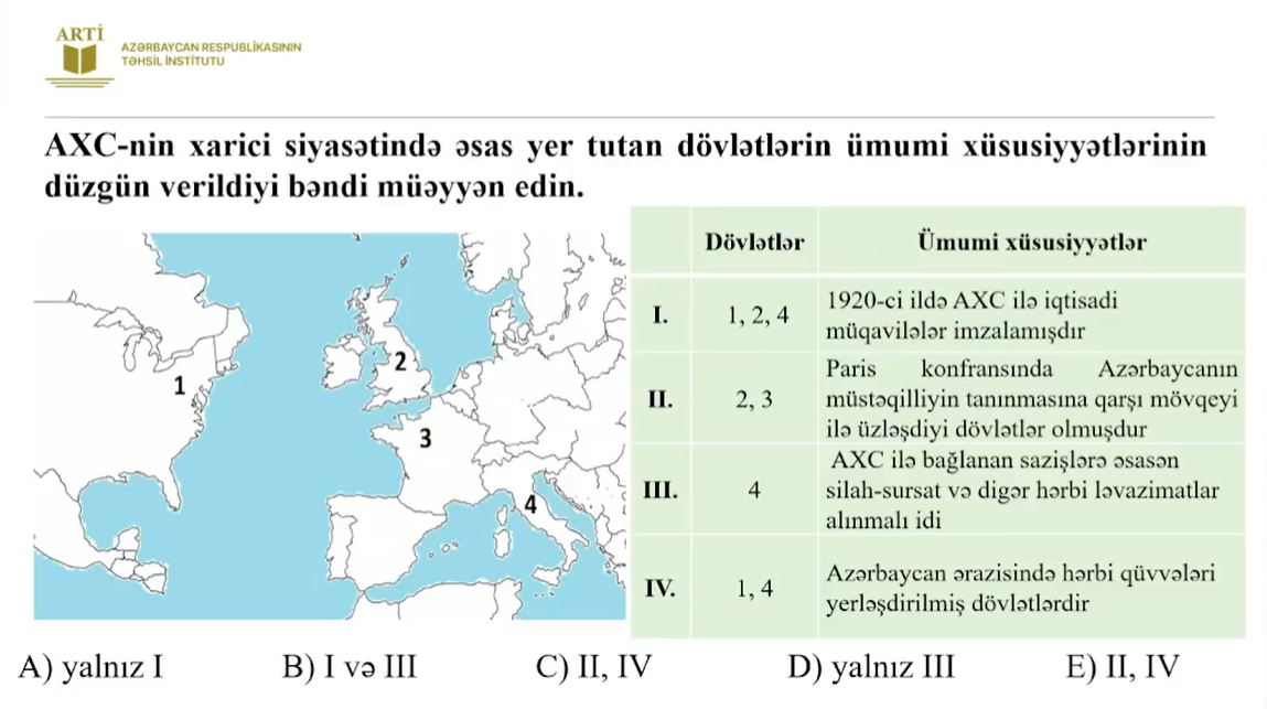 Sertifikasiyaya hazırlaşan tarix müəllimləri üçün yeni test nümunələri