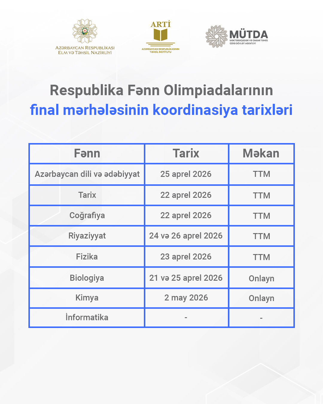RFO-nun finalında iştirak edəcək şagirdlərin