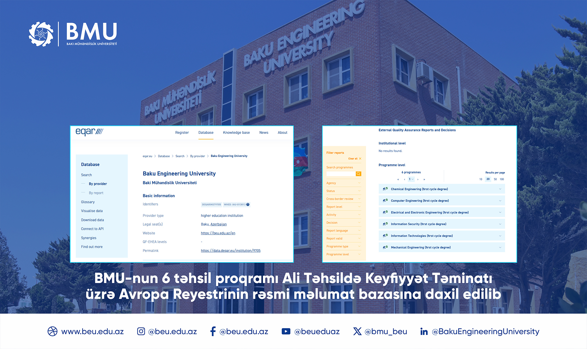 BMU-nun 6 ixtisası Avropa Reyestrinin bazasına daxil edilib