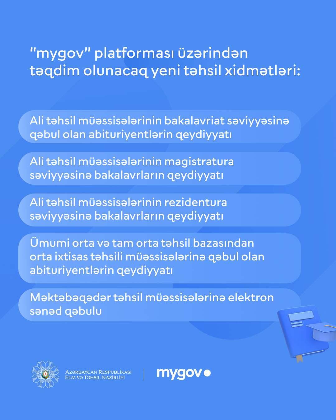 Təhsil üzrə bir sıra mühüm xidmətlər artıq "mygov"da