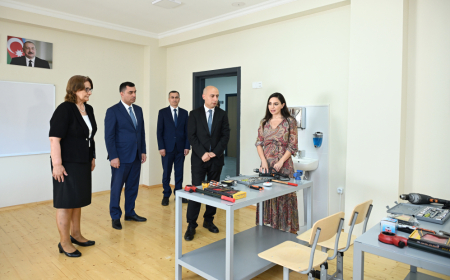 Leyla Əliyeva Yevlaxda məktəb binasının açılışında iştirak edib