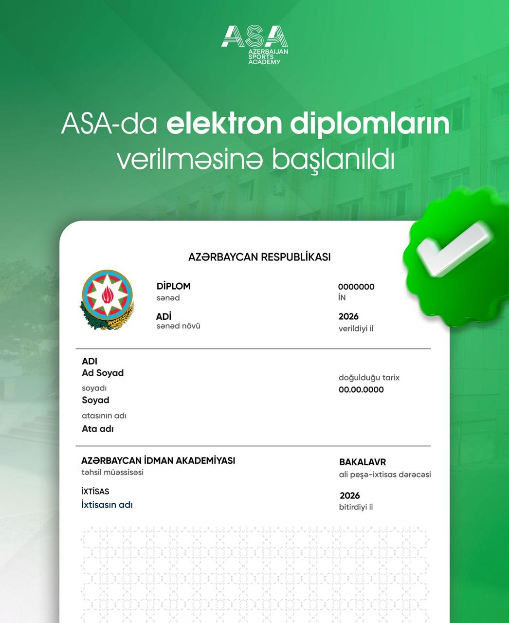 İdman Akademiyasının məzunları diplomlarını elektron formatda alacaqlar