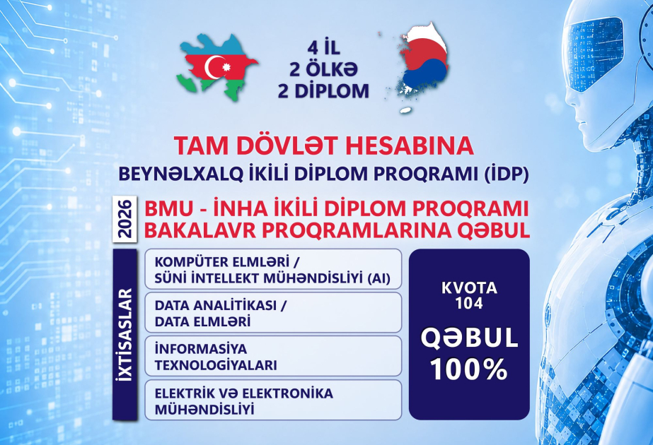 BMU-İNHA ikili diplom proqramı üzrə qəbul planı 100 faiz dolub
