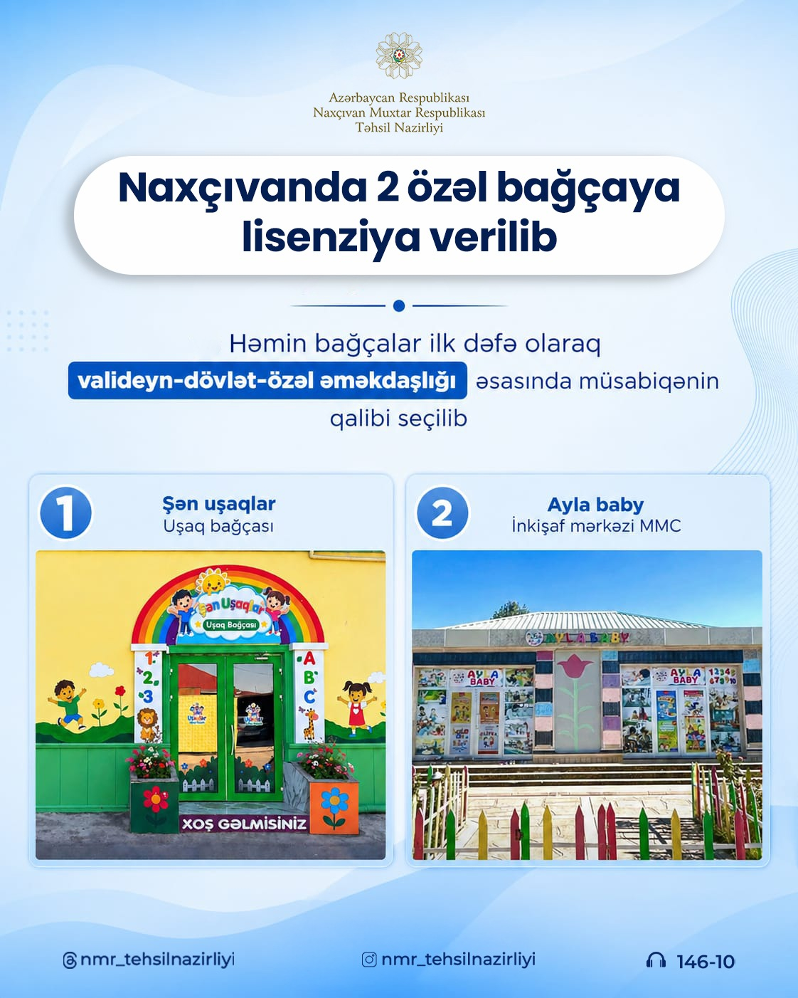 Naxçıvanda iki özəl bağça dövlət-özəl əməkdaşlığı çərçivəsində maliyyələşəcək