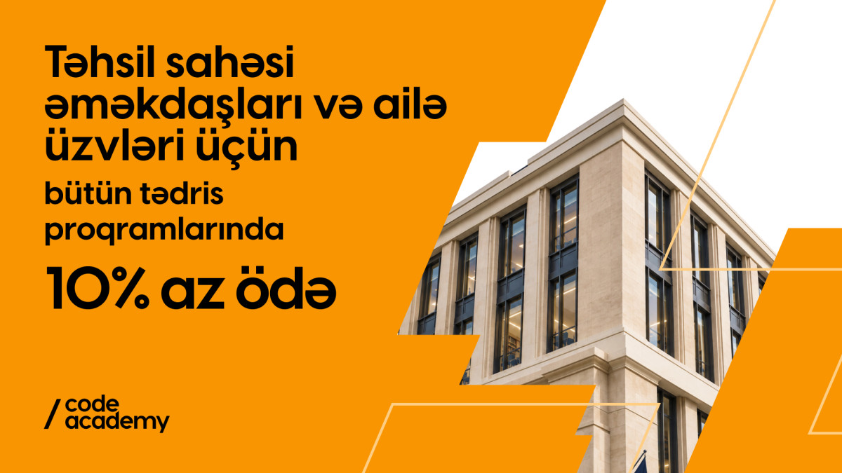 Code Academy təhsil sahəsində çalışanlara və ailələrinə 10% endirim təqdim edir