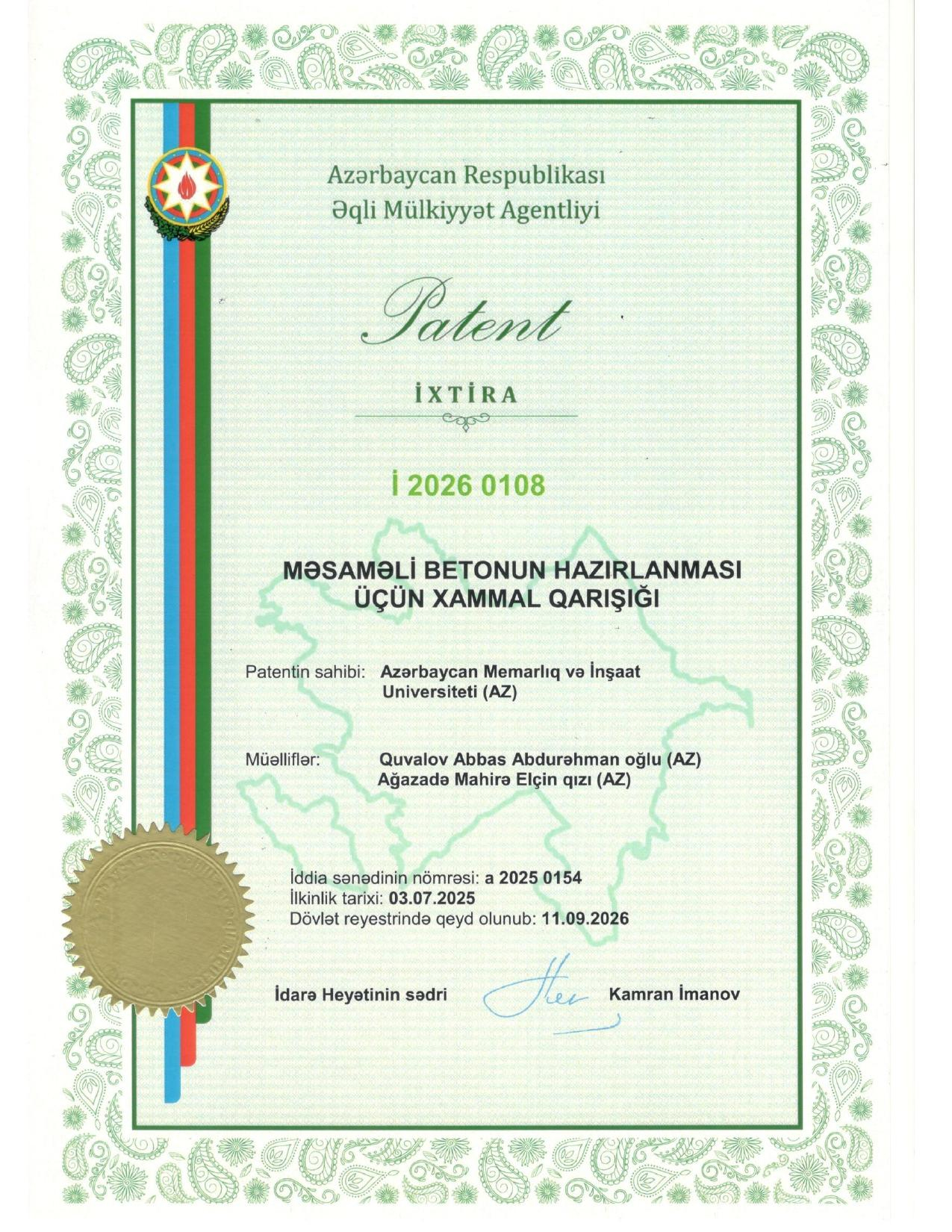 AzMİU alimlərinin daha bir ixtirasına patent verilib