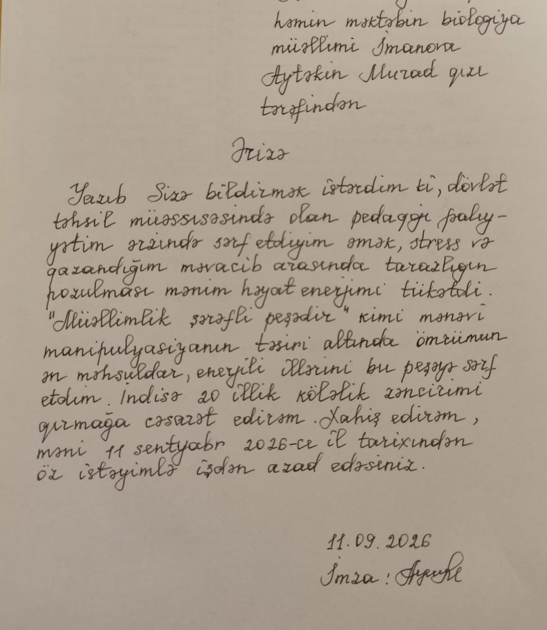 Şagird yetişdirməyi "köləlik" olaraq görən müəllimlə bağlı AÇIQLAMA